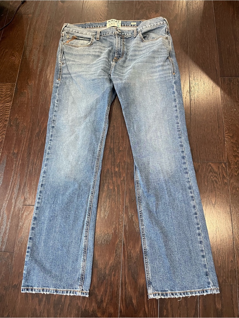 Ariat Jeans men's 38x34 Blue M7 Slim Straight Light Wash Denim Whisker Faded